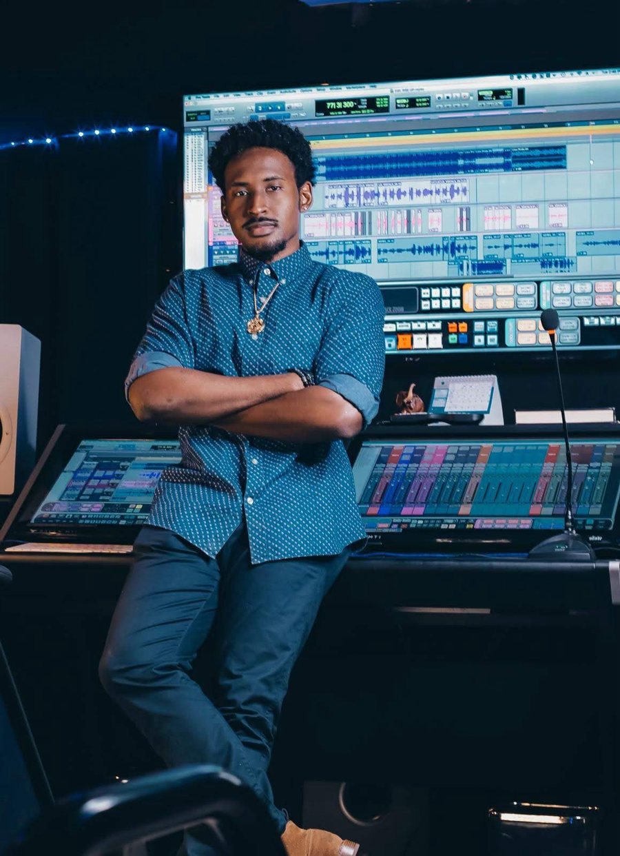 Kevin Cartwright, audio engineer and producer, at the OEU Studios mixing desk